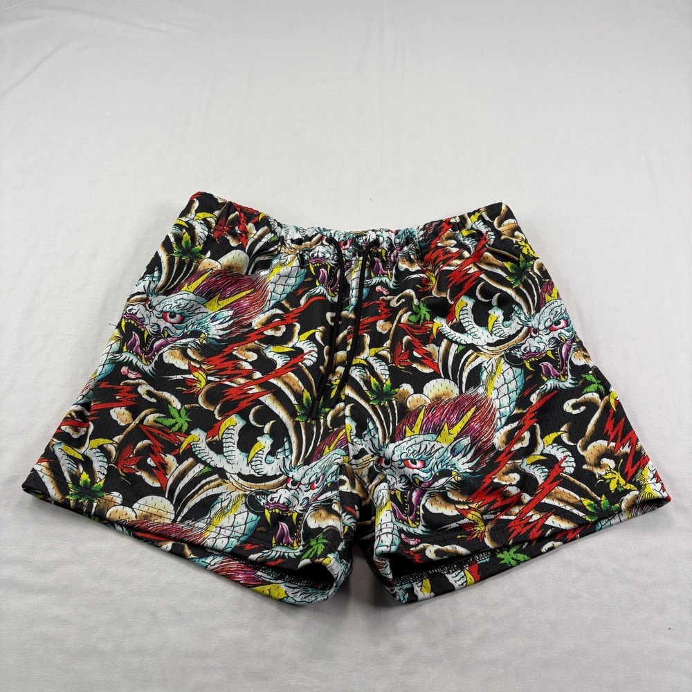 Ed Hardy Shorts Mens Large Dragon Graphic Mesh Athletic Gym Stretch Lounge